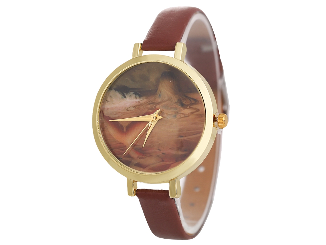 Reloj De Mujer Con Correa De Piel Sintética, Esfera Geométrica Y Diamantes De Imitación (morado)