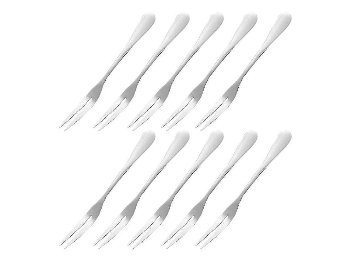 Pequeños tenedores de acero inoxidable para aperitivos, postres y cócteles. 10 piezas, tenedor de 2 puntas.