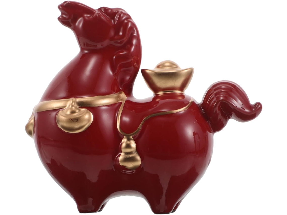 Pequeña Figura De Caballo Chino De Cerámica Roja, Estatua Decorativa Feng Shui Para Oficina Y Hogar