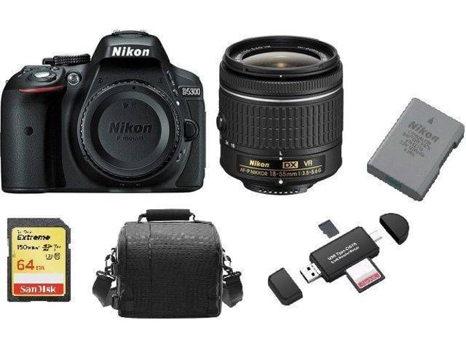 Kit Cámara Réflex NIKON D5300 AF-P 18-55MM F3.5-5.6G VR + 64GB SD + Bolsa + EN-EL14A + Lector de Tarjetas