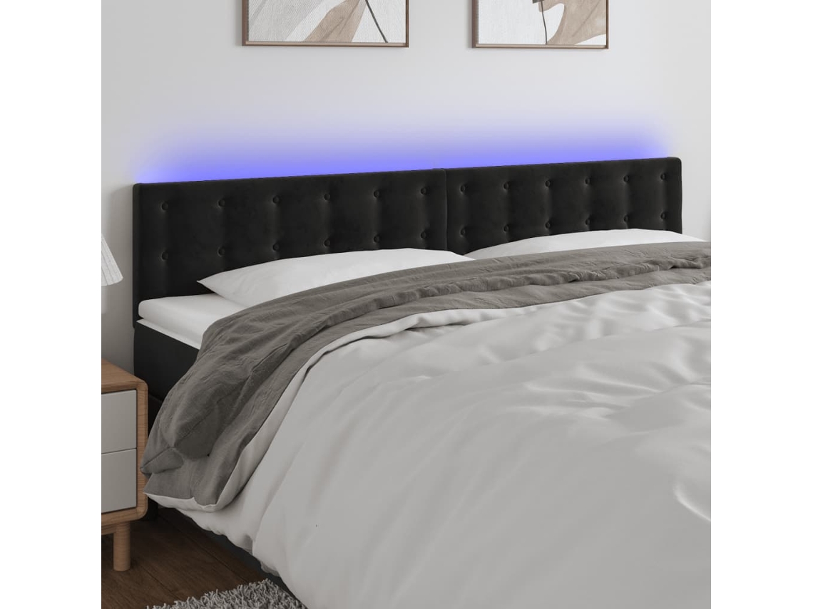 Cabecero Con Led De Terciopelo Negro 180x5x78/88 Cm