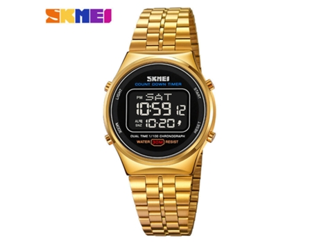 Reloj electrónico multifuncional para hombre, reloj LED de acero inoxidable para deportes al aire libre, máquina negra con carcasa dorada LUUCOZK