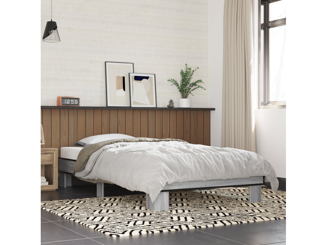 Estructura Cama Madera Ingeniería Metal Gris Sonoma 100x200 Cm