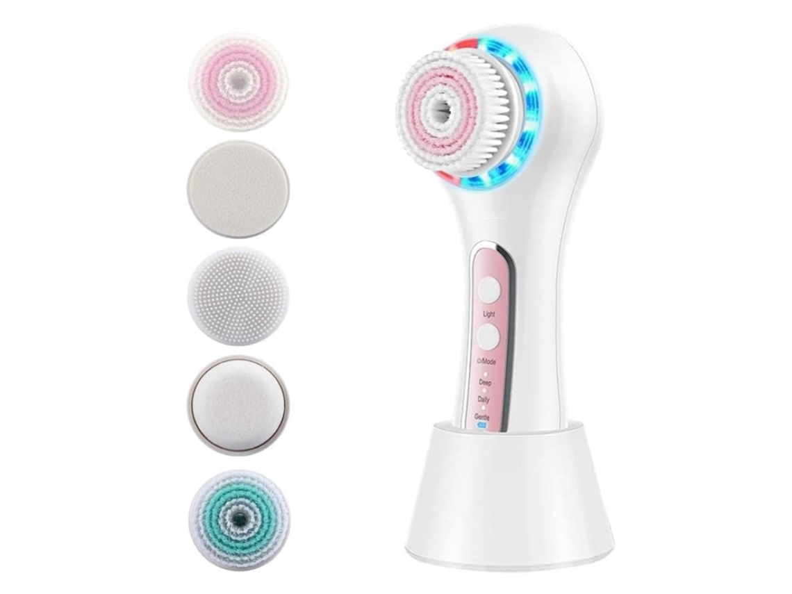 Exfoliador facial Ipx7 Cepillo de limpieza facial recargable impermeable con 5 cabezales de cepillo Cepillo giratorio facial eléctrico para YEMAESRE