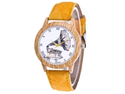 Reloj De Pulsera Unisex Zhoulianfa Con Correa De Tela Vaquera, Estampado De Fonógrafo, Amarillo.
