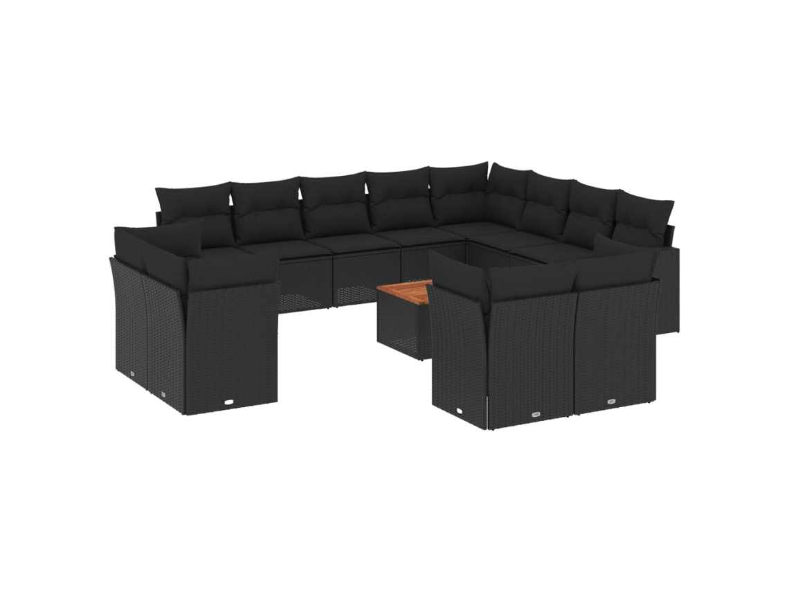 Conjunto 13 de sofás de jardín y cojines VIDAXL ratán sintético negro