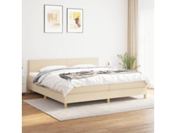 Cama Box Spring Con Colchón Tela Color Crema 200x200 Cm