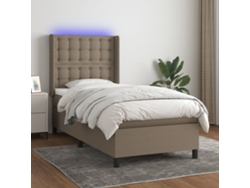 Cama Box Spring Colchón Y Luces Led Tela Gris Taupe 90x190 Cm