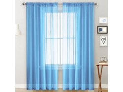 Cortinas Voile Azul 100x130 Cm, 2 Paneles Transparentes Para Sala Y Dormitorio, Con Barra Para Cortina