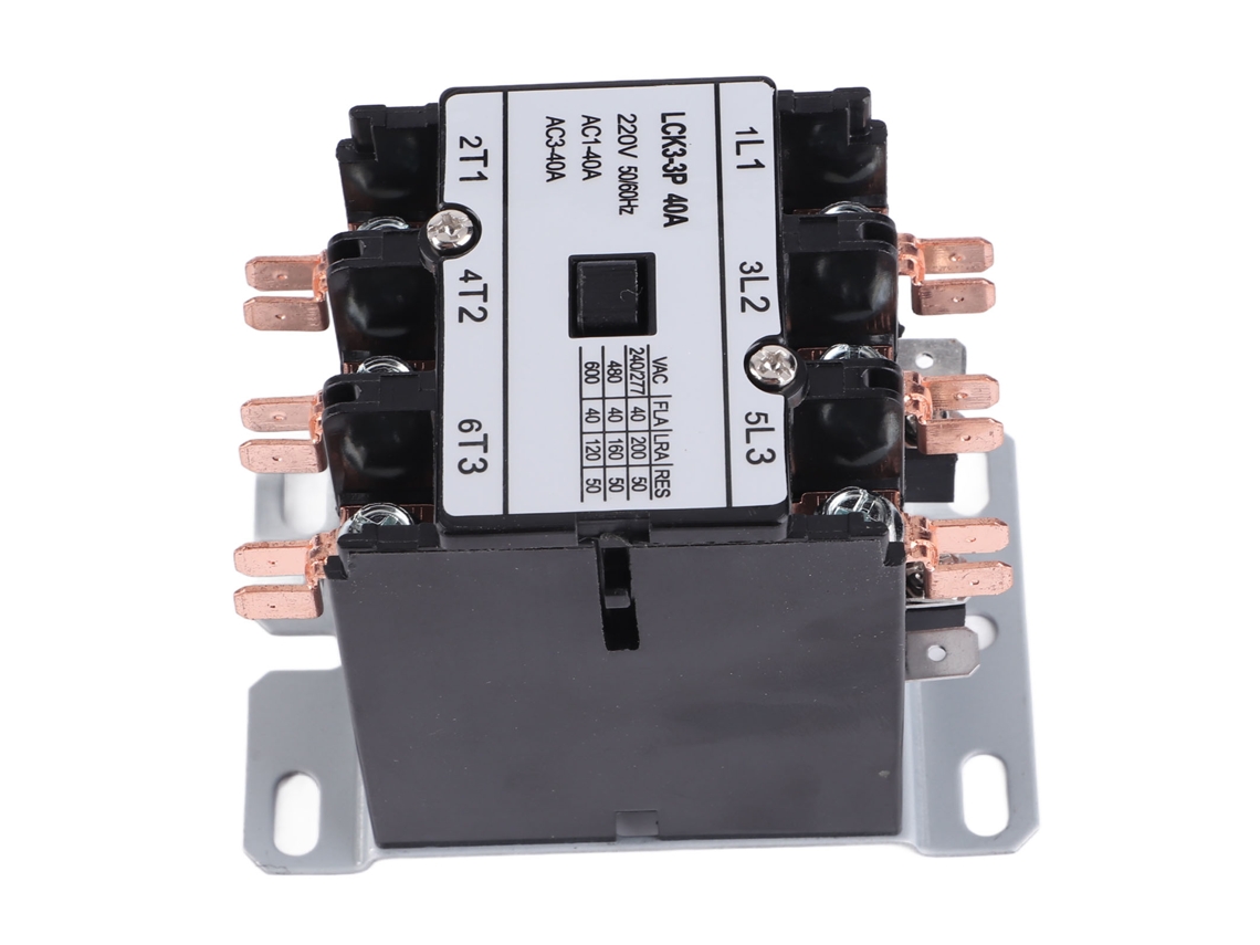 Contactor para aire acondicionado 40A 3P, control de potencia, contactos de plata, material PP, ignífugo.