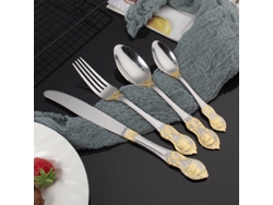 Juego De 4 Cubiertos De Acero Inoxidable Con Diseño De Mono (cuchillo, Tenedor Y Cuchara) Chapados En Oro Con Relieve Retro.