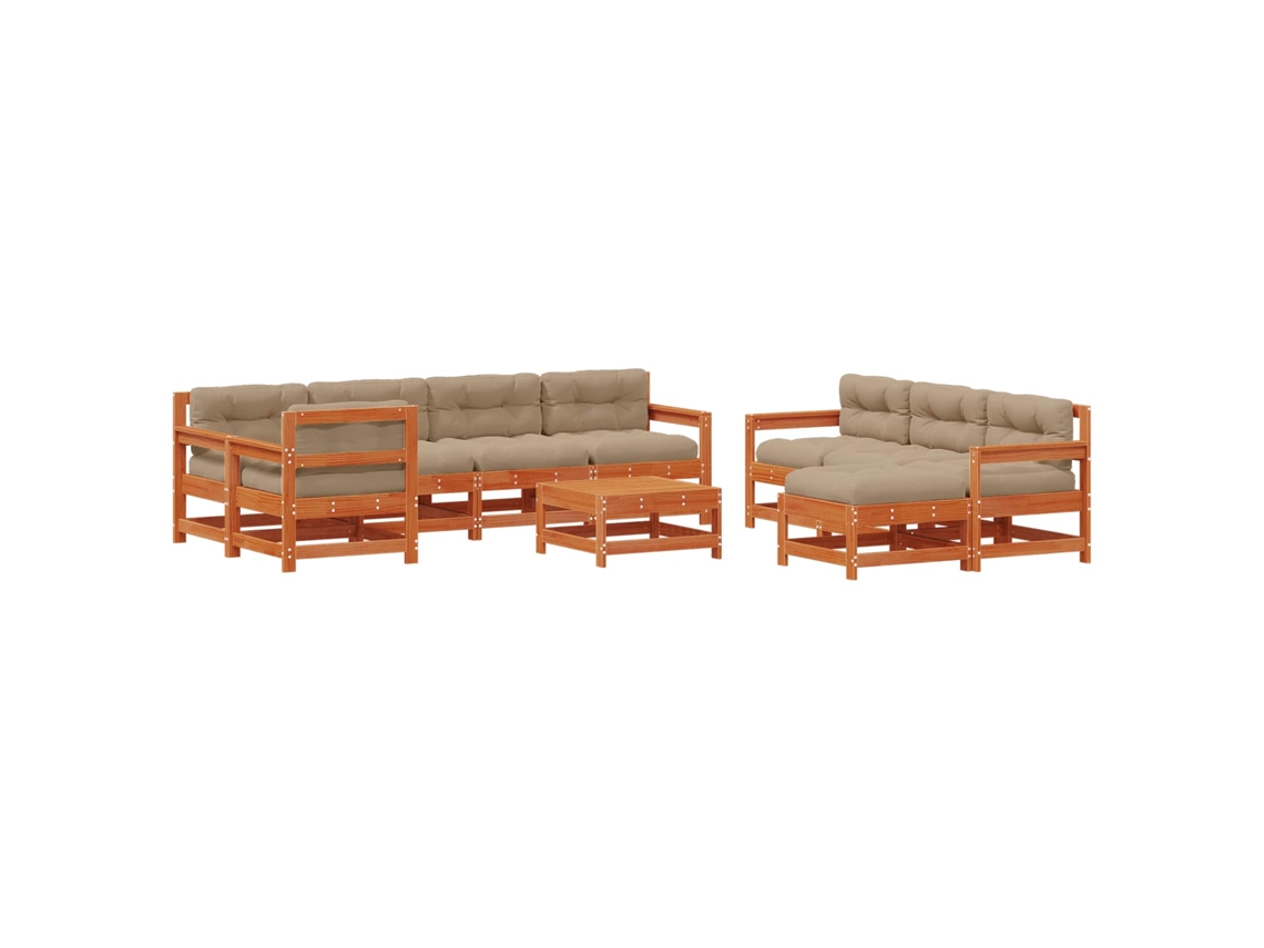 Maison Exclusive - Conjunto De Sofás De Jardín 10 Pcs Pino Marrón Encerado