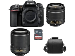 Kit Cámara Réflex NIKON D7500 Negro AF-P 18-55mm F3.5-5.6G VR + AF-S 55-200mm F4-5.6G ED VR II + Funda de cámara + Tarjeta SD de 16GB