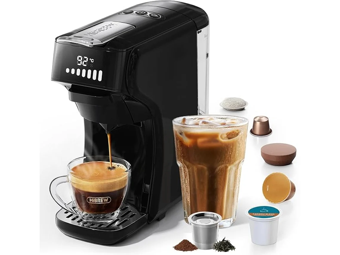 Cafetera espresso monodosis H1b de 20 bares 5 en 1, para Nespresso Original/Dolce Gusto/Lavazza Mio/Lor/café en polvo y sobres en polvo, color negro Hibrew