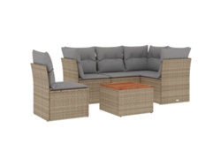 Conjunto 6 de sofás jardín con cojines VIDAXL ratán sintético beige