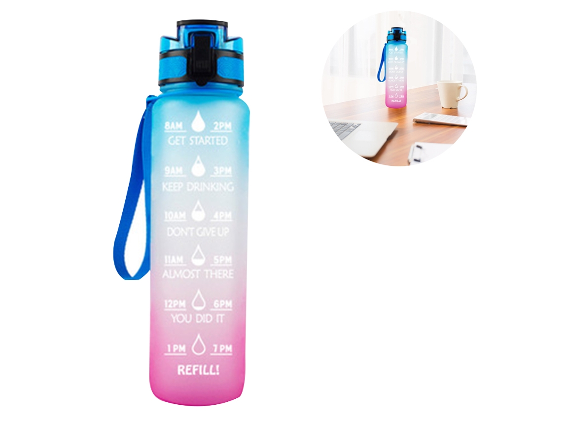 Botella motivacional de 1 l (marcador de tiempo, pajita, sin BPA)