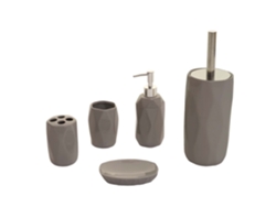 Juego de baño de 5 piezas: cepillo de dientes, jabonera, soporte para escobilla de inodoro, accesorios de cerámica, gris 04_0004843