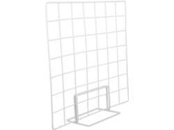Expositor De Mostrador Metálico De 2 Piezas, Rejilla Blanca De 35x35 Cm Y Base Blanca Pequeña.
