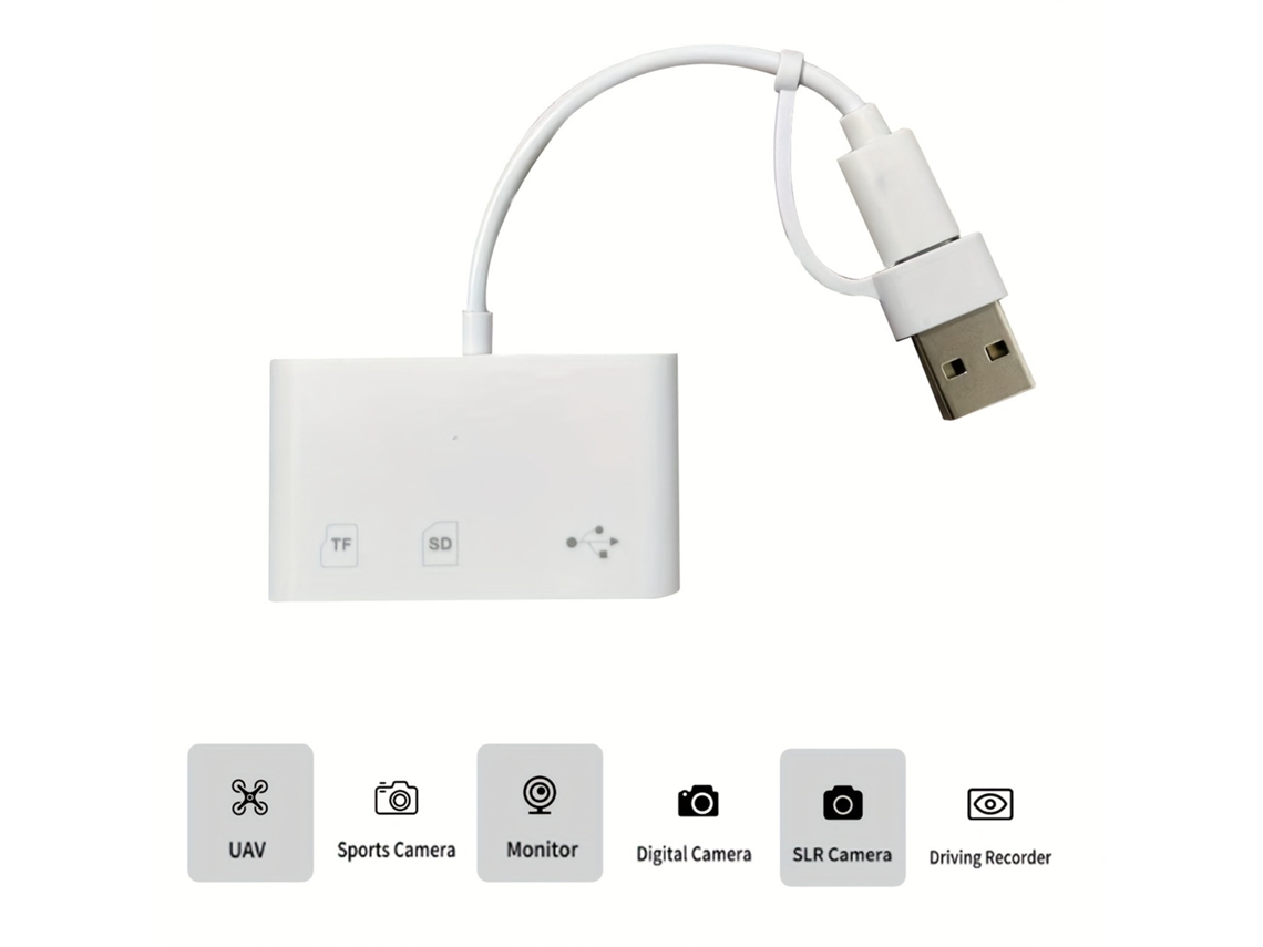 Adaptador, Leitor De Cartão Sd 3 Em 1, Usb + Cabo De Interface Dupla 3 Em 1 Tf + Sd + Usb