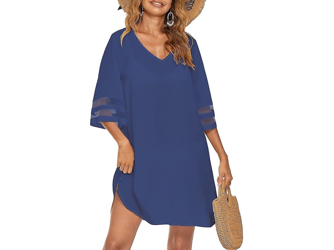 2026-falda De Playa Suelta Para Mujer Con Cuello En V Y Manga 3/4, Ropa De Baño Casual De Verano