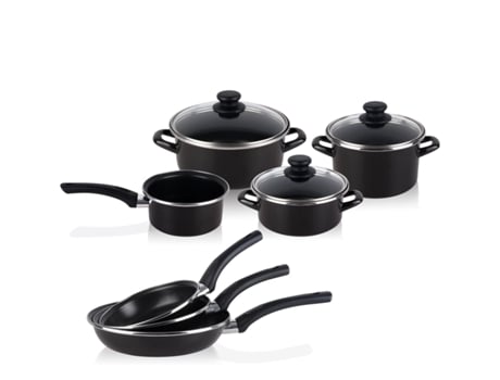 Bateria de Cocina Antiadherente para Inducción MAGEFESA (10 Piezas - Acero Esmaltado - Negro)