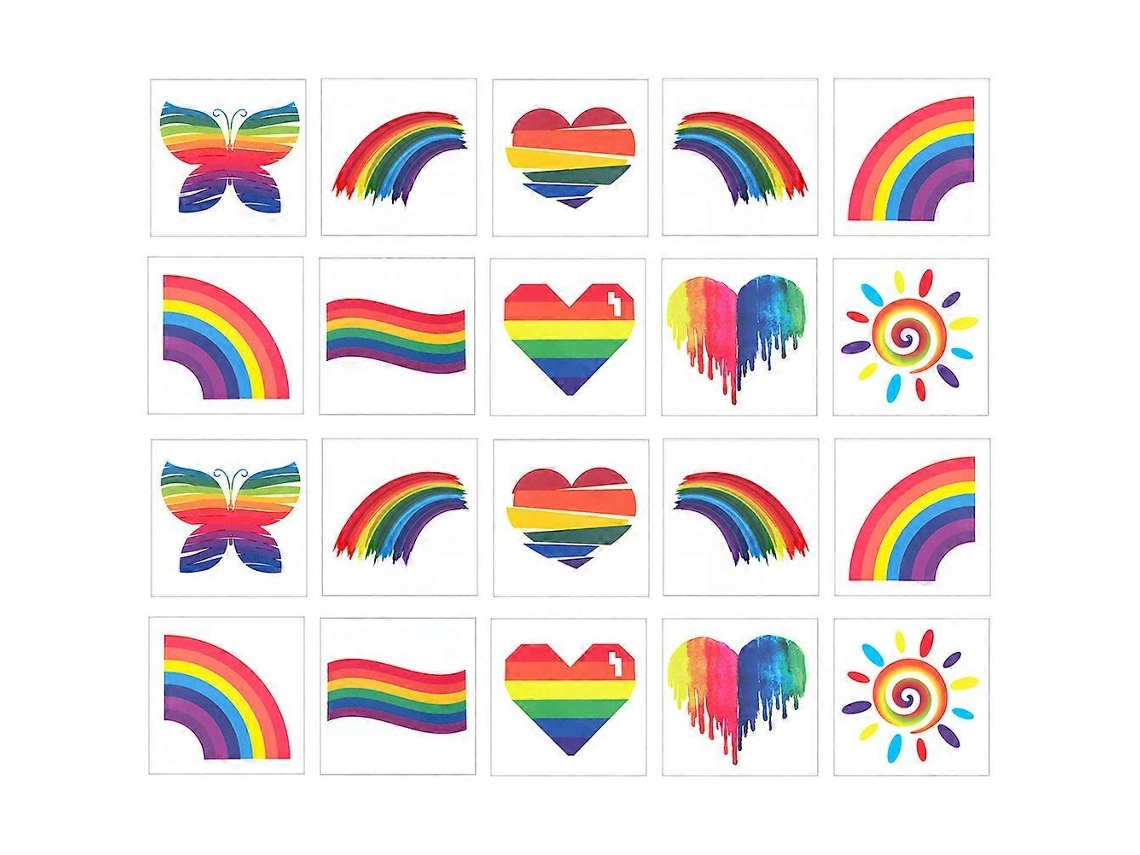 40 láminas de tatuajes temporales de arcoíris con corazones y mariposas para decoración facial.