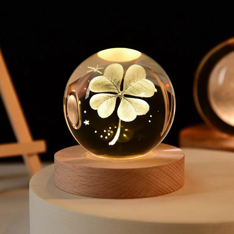 Bola de cristal 3D de 60 mm con grabado láser, adorno coleccionable MDUG (trébol de 60 mm)