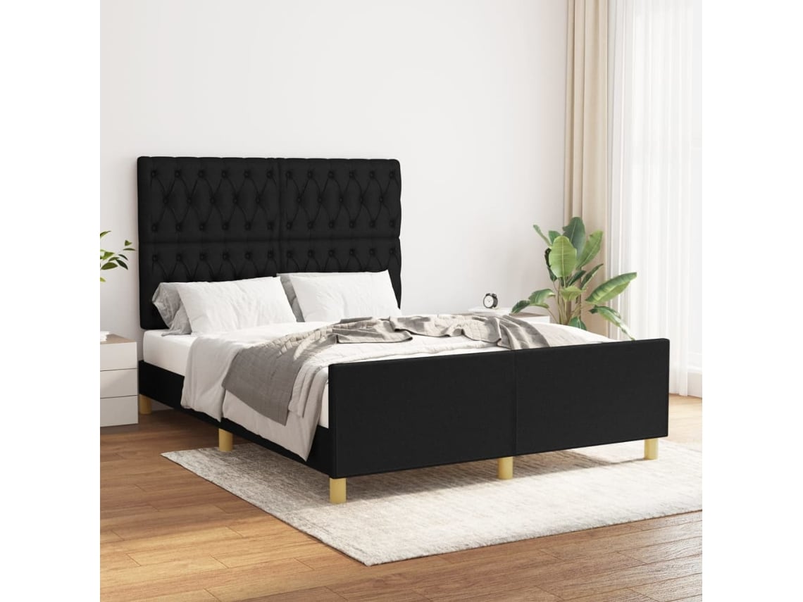 Cama Sin Colchón Tela Negro 140x200 Cm