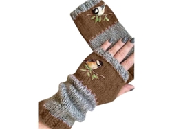 2026-guantes Sin Dedos De Punto Calientes Con Bordado De Aves Para Mujer