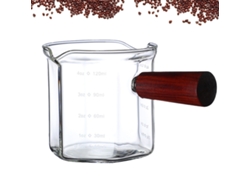 MEOIRUERY Taza Medidora para Espresso con Mango de Madera, Taza de Vidrio con Escala, Vaso para Espresso con Boca en V, Accesorios para Espresso de Vidrio Trans