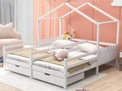 Cama-cabina De Pino Macizo 2x90x200 Cm - Con 2 Cajones - Blanco