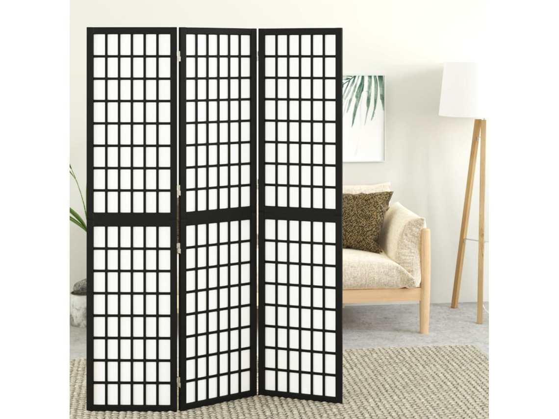 Biombo Divisor | Biombo Separador | Separador De Ambientes Plegable Con 3 Paneles Estilo Japonés Negro 120x170 Cm