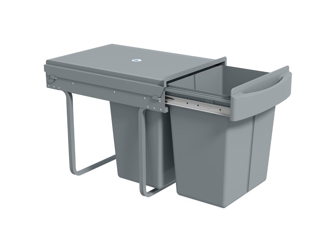 Papelera empotrada bajo fregadero, 2 cubos interiores desmontables de 20 L, práctica y gris, 52 x 33,5 x 41 cm, Bga Store