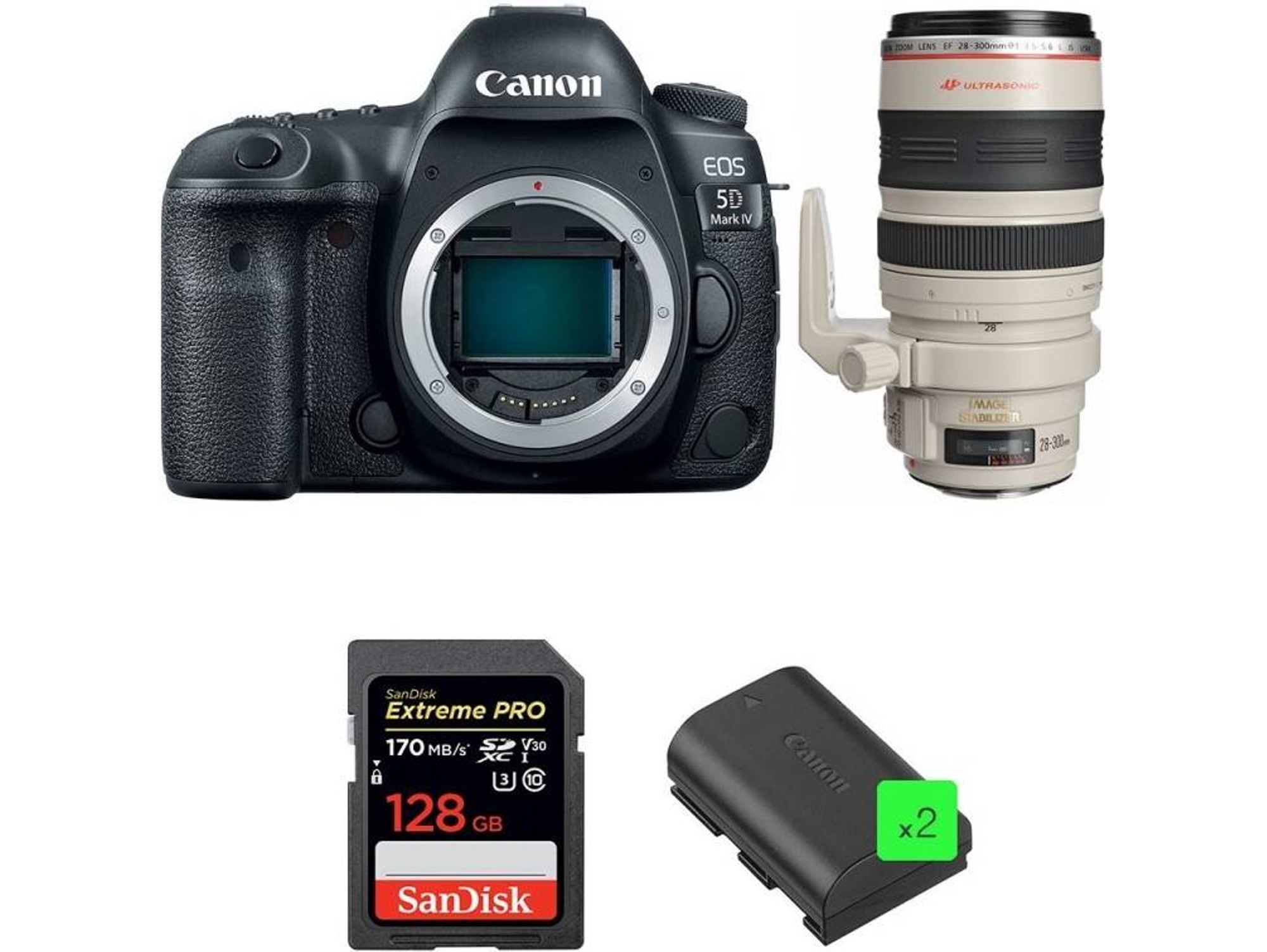 Kit Cámara Reflex CANON EOS 5D Mark IV + EF 28-300mm f/3.5-5.6L IS USM + SanDisk 128GB + 2 LP-E6N