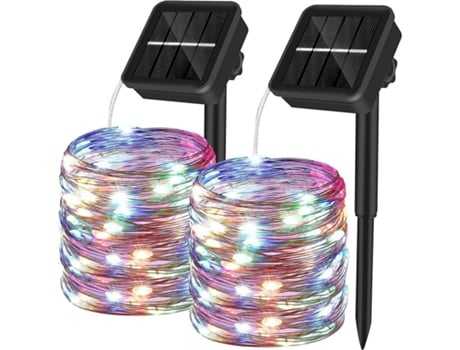 Luz solar al aire libre 12 m 100 piezas Led luz solar de jardín alambre de cobre luces de cadena solares 8 patrones para fiesta, jardín, decoración...