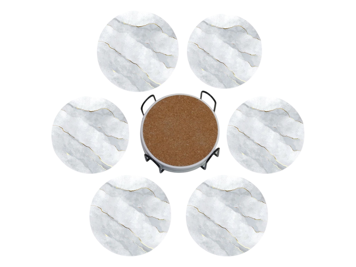 HYMNORA 6 posavasos de cerámica - Estilo mármol con soporte (10 cm)