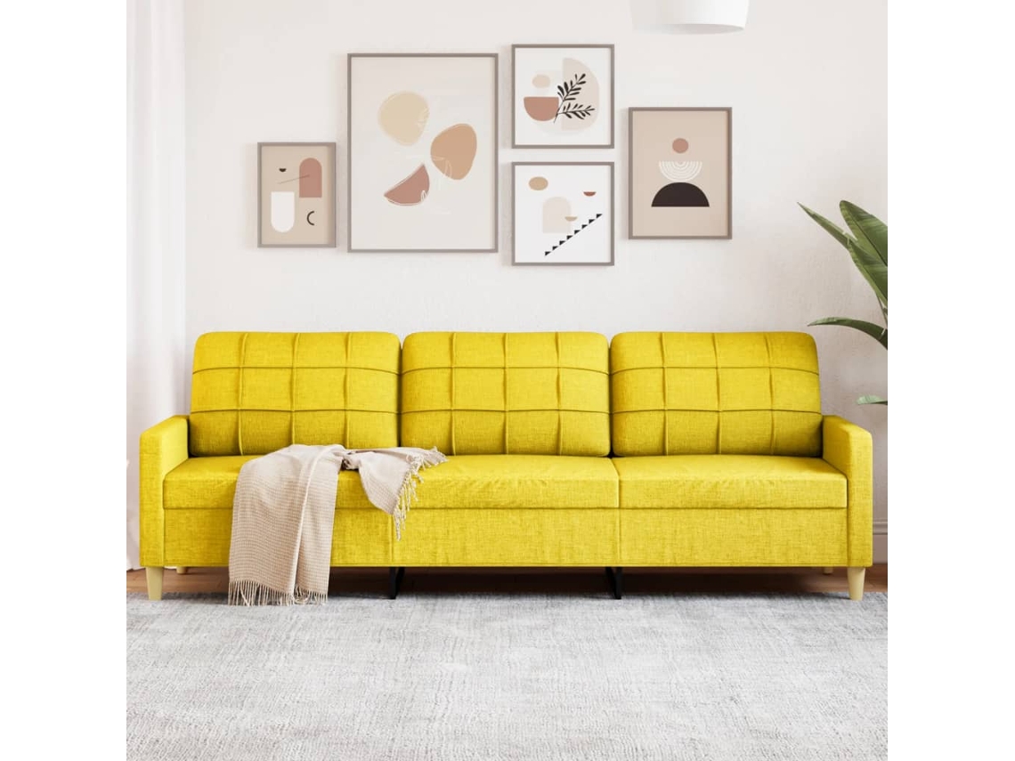 Sofá De 3 Plazas | Sofá De Salón | Sofá De Descanso De Tela Amarillo Claro 210 Cm Wsd841536