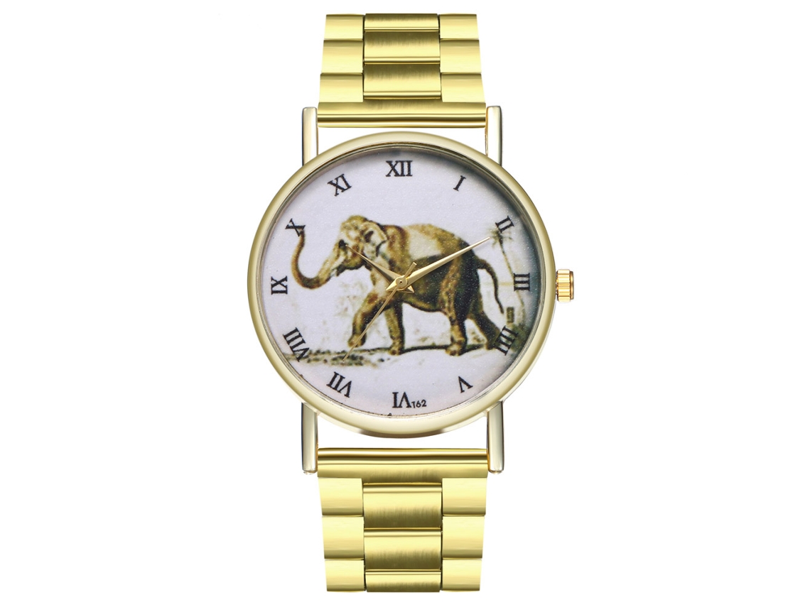 Reloj De Pulsera Unisex Zhoulianfa Con Números Romanos, Esfera Con Diseño De Elefante, Brazalete De Acero Y Movimiento De Cuarzo.