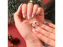 24 juegos de uñas postizas francesas, Blancanieves, Rayas rosas, Cuadrícula, Árbol de Navidad, Acrílico, Ballet, Mujeres Niñas C