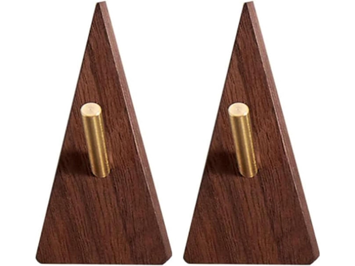 Ganchos De Pared Triangulares De Madera Natural Con Núcleos De Latón Para Decoración Del Hogar Y Organización De Toallas