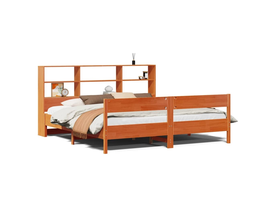 Maison Exclusive - Cama Con Estantería Sin Colchón Madera Maciza Marrón 200x200 Cm
