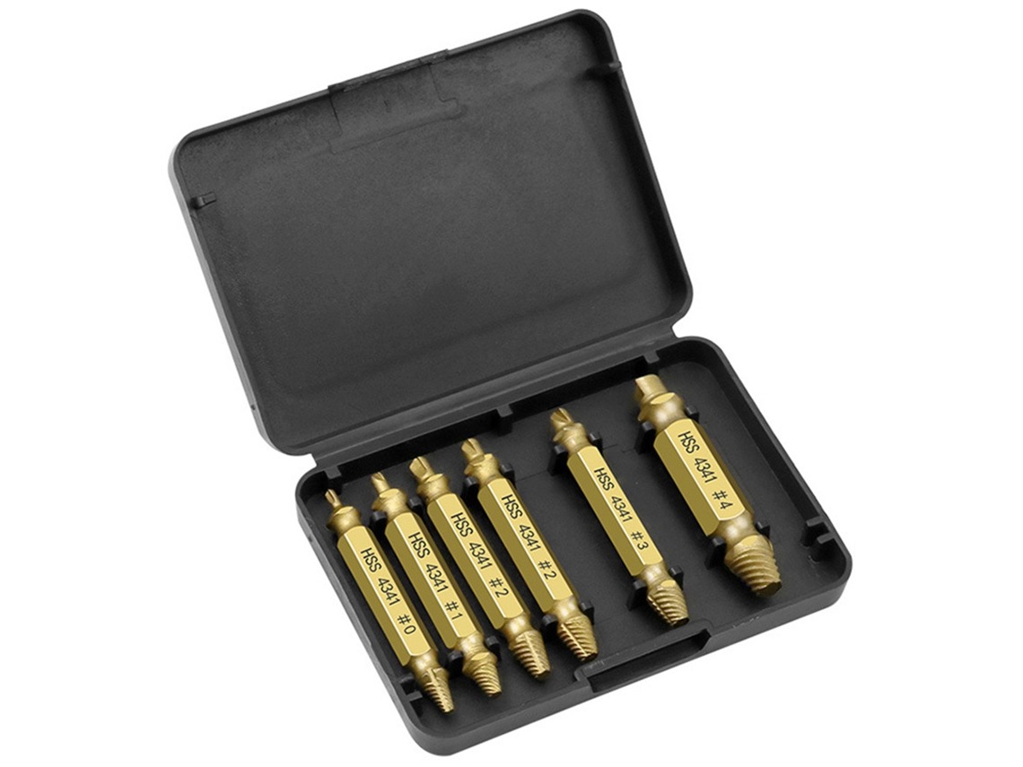 Juego De 6 Extractores De Tornillos Hss 4341 Dañados Para Pernos Y Tuercas Oxidados.