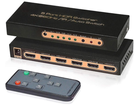 4K @ 60Hz 5X1 Hdmi Switch 5 Entradas 1 Salida Compatible con para Control Remoto por Infrarrojos Hdcp 2.2 Uhd Hdr Full Hd BISBISOUS
