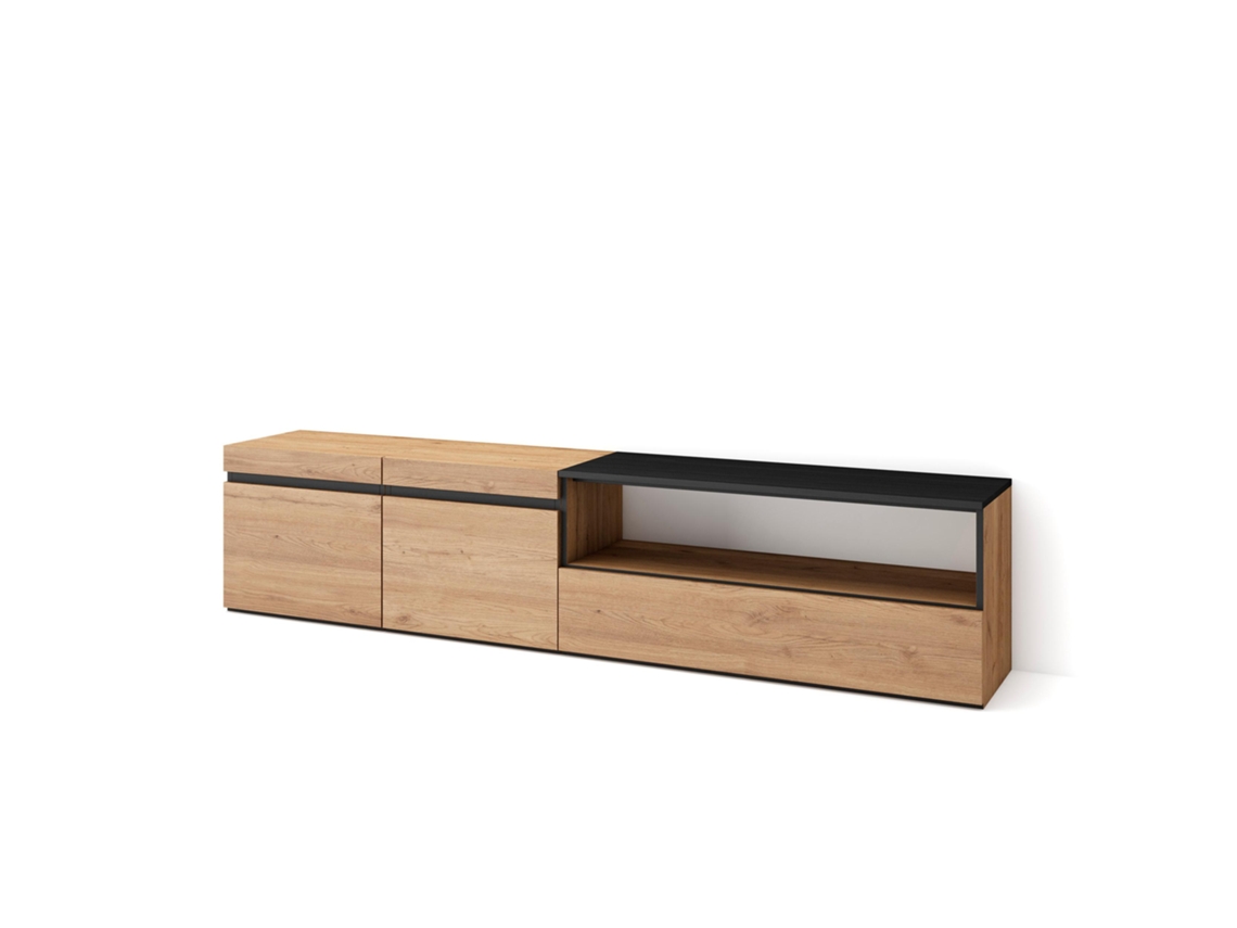 Mueble TV Televisión 200x45x35cm Para TV hasta 80 Con almacenamiento Roble y negro