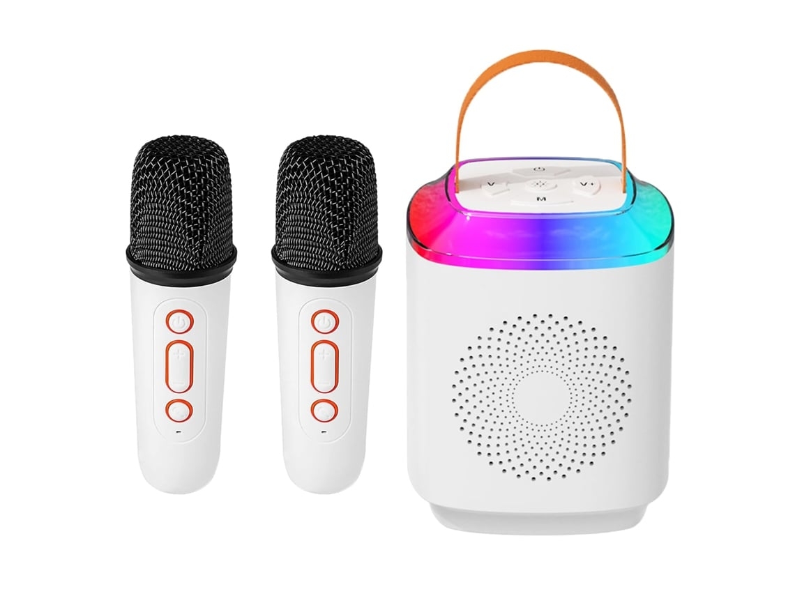 Mini máquina de karaoke, 2 micrófonos inalámbricos para niños y adultos, altavoz portátil Bluetooth 5.3 con luz LED (D Chennnls Microphones)