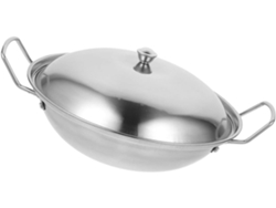 Sartén wok de acero inoxidable de 28 cm con tapa y doble asa. Ideal para cocinar.