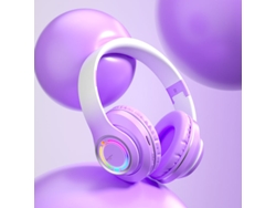 Auriculares inalámbricos Bluetooth para niños con luces, micrófono, ranura para tarjeta SD y conexión por cable. Mdug (morado)