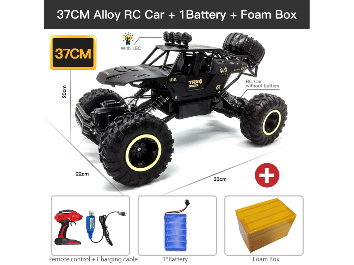 Coche RC 4x4 de 112 pulgadas con luces LED, control 2.4G, todoterreno robusto para senderos y aventuras, versión negra para niños. Aeuzwr