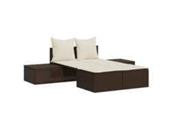 Chaise longue doble con cojines, mimbre, patas marrones, EXCLUSIVA MAISON