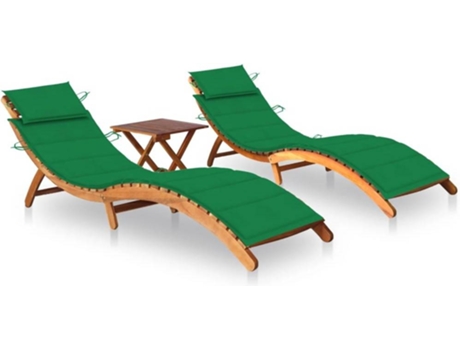 Conjunto 2 Tumbona VIDAXL Verde Madera de acacia (184x55x64 cm)
